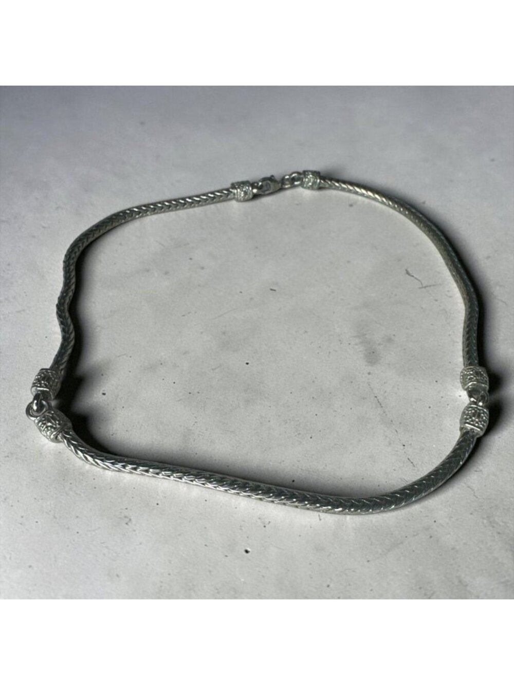 SilverTone  Braided Chain Necklace with Decorative End Caps Lobster Clasp Cl